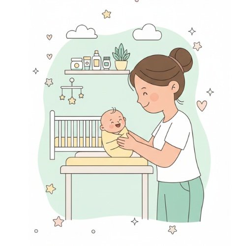 Baby Skincare Guide showing a mother gently caring for her baby during a daily skincare routine